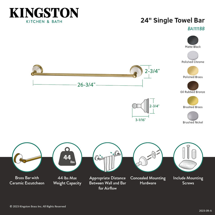 Kingston Brass BA1111ORB Victorian 24" Single Towel Bar, Oil Rubbed Bronze