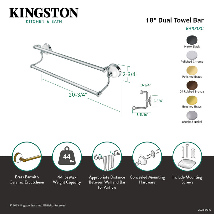 Kingston Brass BA11318ORB Vintage 18" Double Towel Bar, Oil Rubbed Bronze
