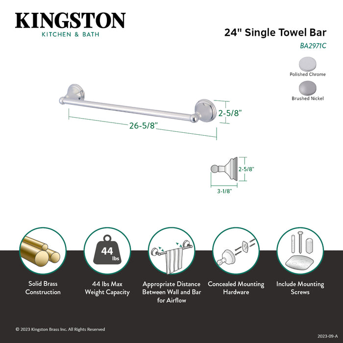 Kingston Brass BA2971C Governor 24" Single Towel Bar, Polished Chrome