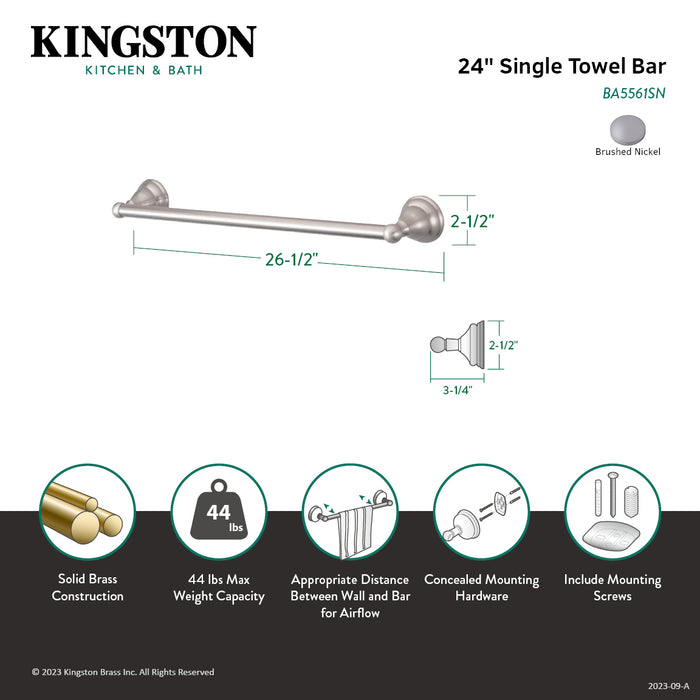 Kingston Brass BA5561SN Royale 24" Towel Bar, Brushed Nickel