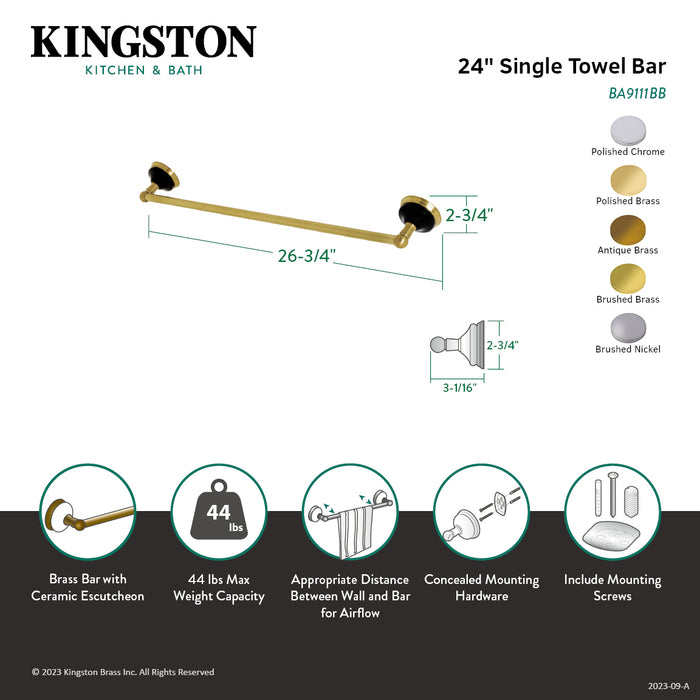 Kingston Brass BA9111BN Water Onyx 24 in. Towel Bar, Brushed Nickel