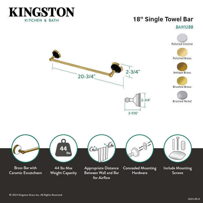 Kingston Brass BA9112AB Water Onyx 18" Single Towel Bar, Antique Brass