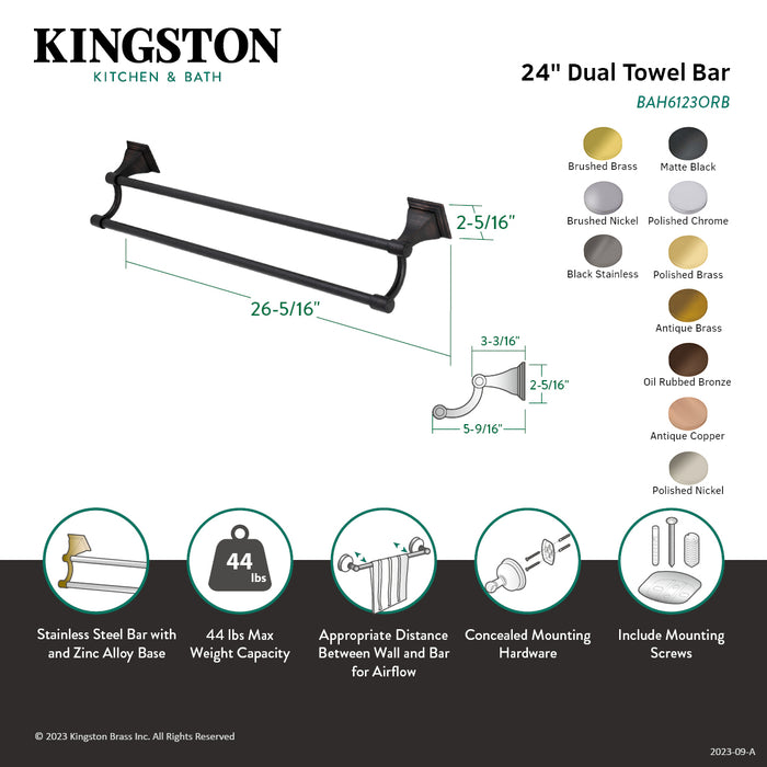 Kingston Brass BAH6123PB Monarch 24" Double Towel Bar, Polished Brass