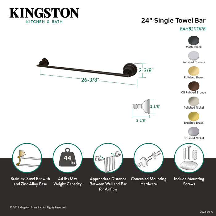 Kingston Brass BAH8211MB Concord 24-Inch Single Towel Bar, Matte Black