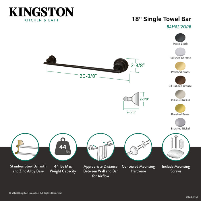 Kingston Brass BAH8212C Concord 18-Inch Single Towel Bar, Polished Chrome