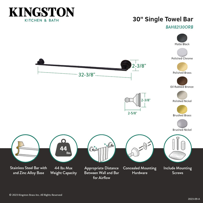 Kingston Brass BAH82130MB Concord 30-Inch Single Towel Bar, Matte Black