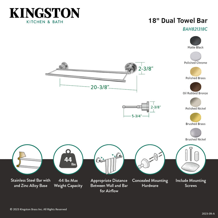 Kingston Brass BAH821318MB Concord 18-Inch Double Towel Bar, Matte Black