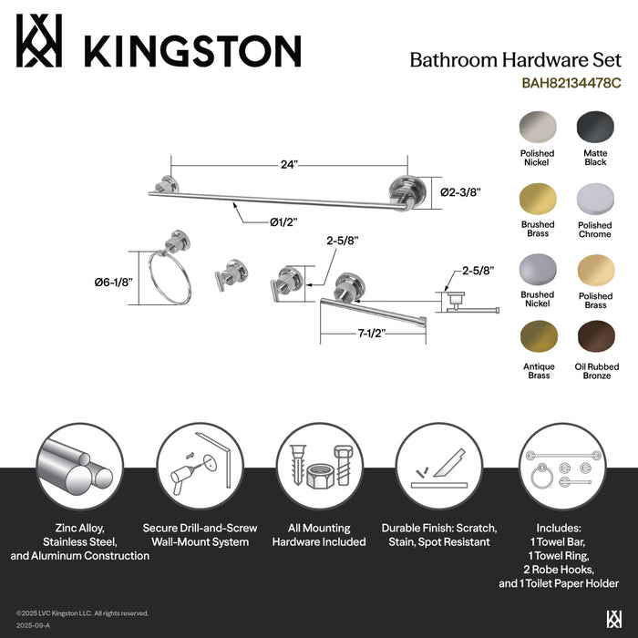 Kingston Brass BAH82134478ORB Concord 5-Piece 24" Towel Bar Bathroom Accessory Set, Oil Rubbed Bronze