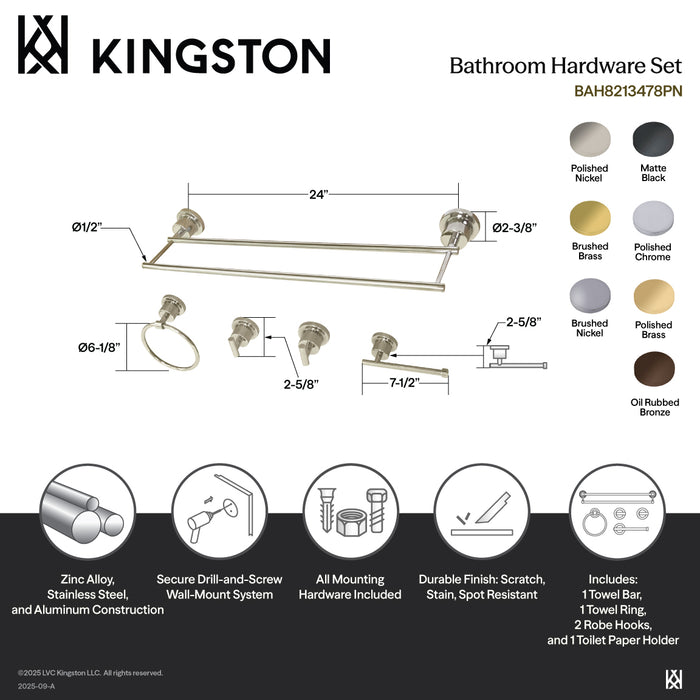 Kingston Brass BAH8213478ORB Concord 5-Piece 24" Dual Towel Bar Bathroom Accessory Set, Oil Rubbed Bronze