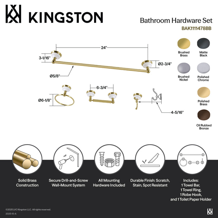 Kingston Brass BAK1111478ORB Victorian 4-Piece 24" Towel Bar Bathroom Accessory Set, Oil Rubbed Bronze