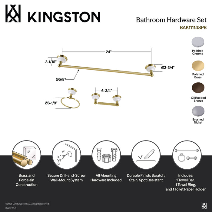 Kingston Brass BAK111148ORB Victorian 3-Piece 24" Towel Bar Bathroom Accessory Set, Oil Rubbed Bronze