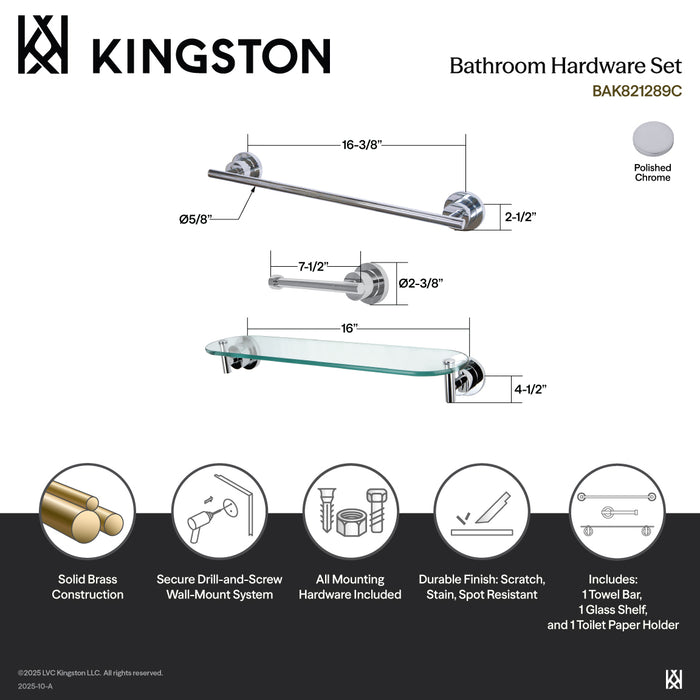 Kingston Brass BAK821289C Concord 3-Piece 18" Towel Bar Bathroom Accessory Set, Polished Chrome