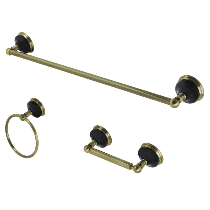 Kingston Brass BAK911148AB Water Onyx 3-Piece 24" Towel Bar Bathroom Accessory Set, Antique Brass