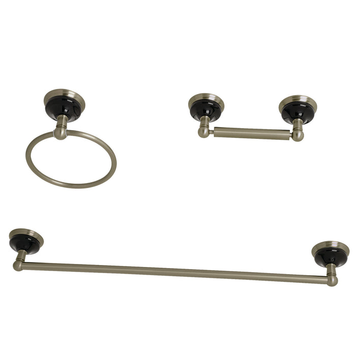 Kingston Brass BAK911148BN Water Onyx 3-Piece 24" Towel Bar Bathroom Accessory Set, Brushed Nickel