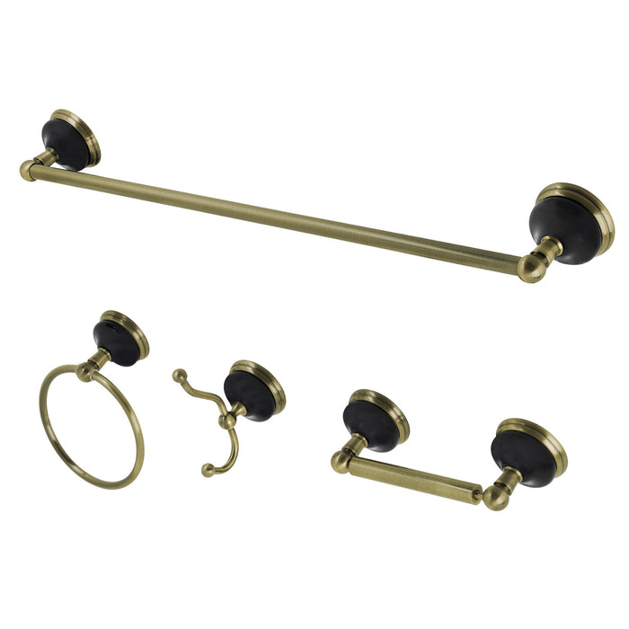 Kingston Brass BAK9112478AB Water Onyx 4-Piece 18" Towel Bar Bathroom Accessory Set, Antique Brass