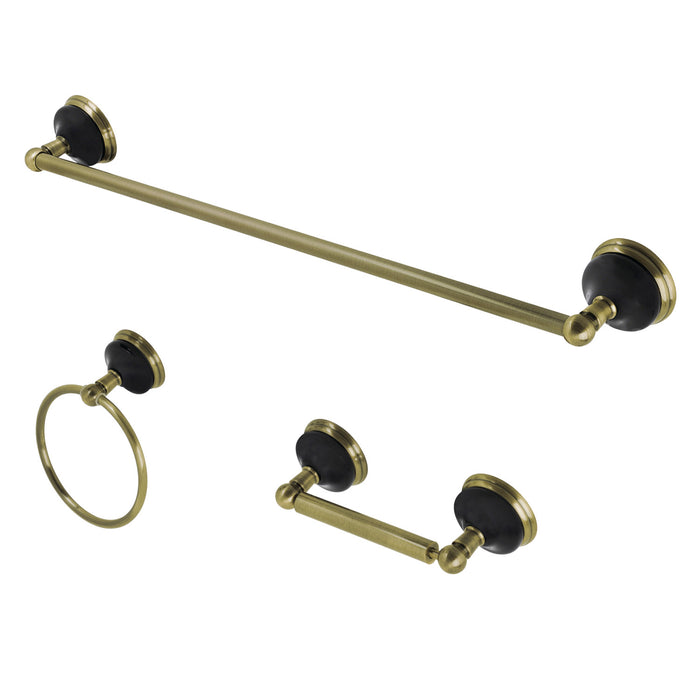 Kingston Brass BAK911248AB Water Onyx 3-Piece 18" Towel Bar Bathroom Accessory Set, Antique Brass