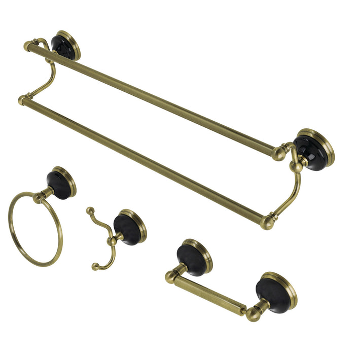 Kingston Brass BAK9113478AB Water Onyx 4-Piece 24" Dual Towel Bar Bathroom Accessory Set, Antique Brass