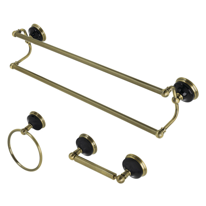 Kingston Brass BAK911348AB Water Onyx 3-Piece 24" Dual Towel Bar Bathroom Accessory Set, Antique Brass