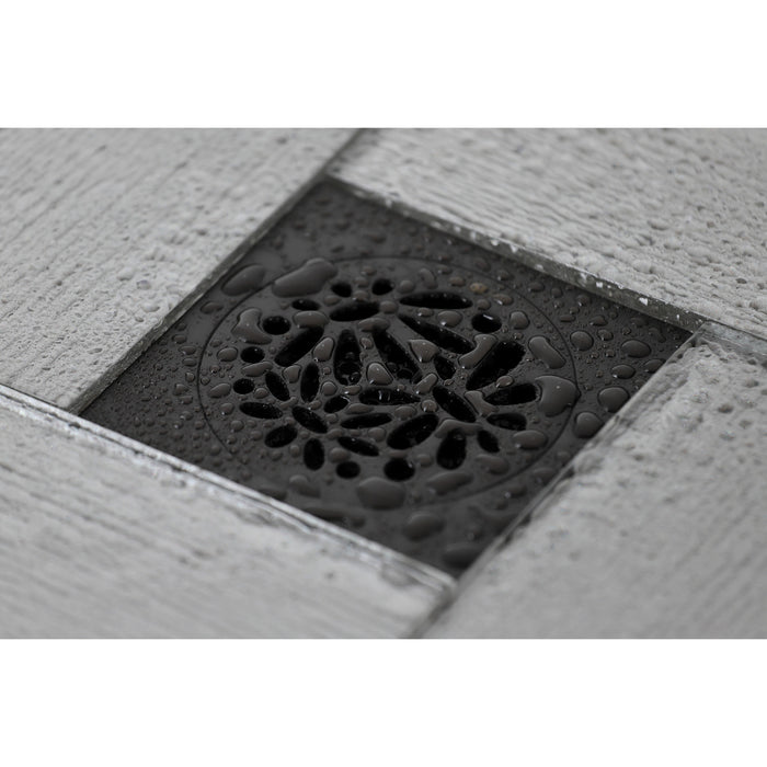 Kingston Brass BSF6360ORB Watercourse Floral 4" Brass Square Grid Shower Drain with Hair Strainer, Oil Rubbed Bronze