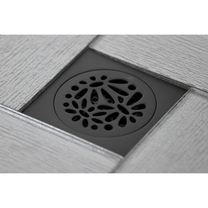 Kingston Brass BSF6360ORB Watercourse Floral 4" Brass Square Grid Shower Drain with Hair Strainer, Oil Rubbed Bronze