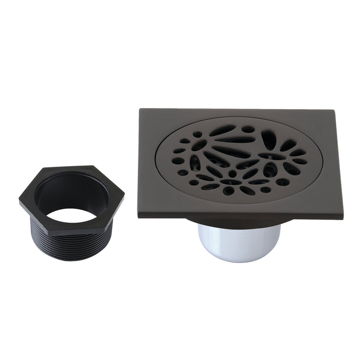 Kingston Brass BSF6360ORB Watercourse Floral 4" Brass Square Grid Shower Drain with Hair Strainer, Oil Rubbed Bronze