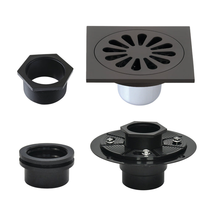 Kingston Brass BSFK4161ORB Watercourse 4" Brass Square Grid Shower Drain with Hair Strainer and Base Flange, Oil Rubbed Bronze