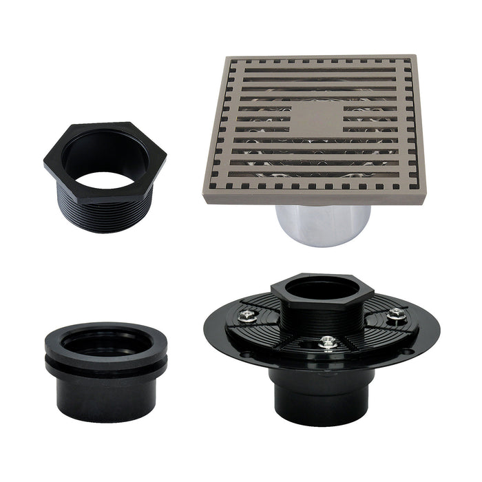 Kingston Brass BSFK4464BN Watercourse 4" Brass Square Grid Shower Drain with Hair Strainer and Base Flange, Brushed Nickel
