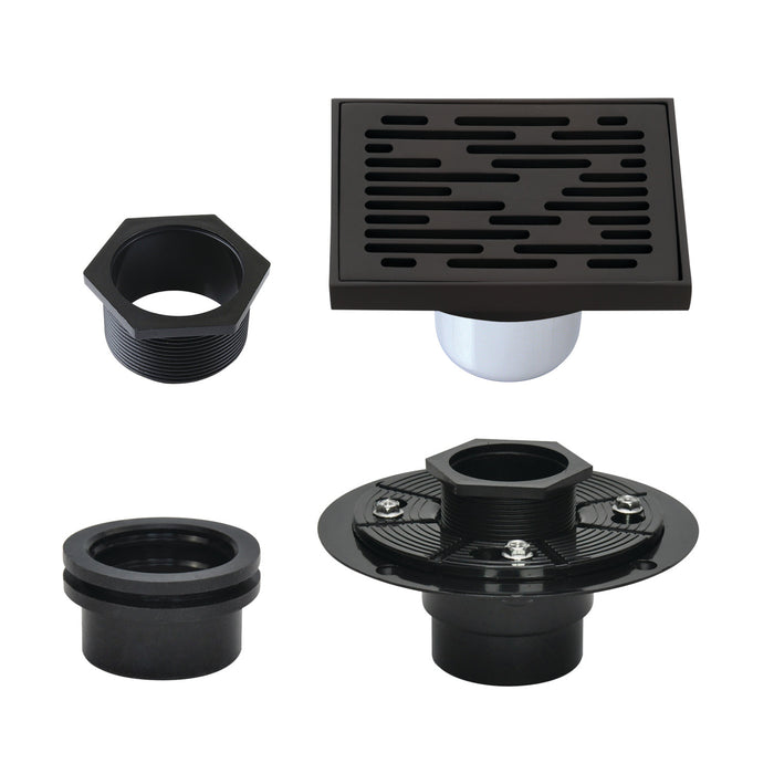 Kingston Brass BSFK6310ORB Watercourse 4" Brass Square Grid Shower Drain with Hair Strainer and Base Flange, Oil Rubbed Bronze