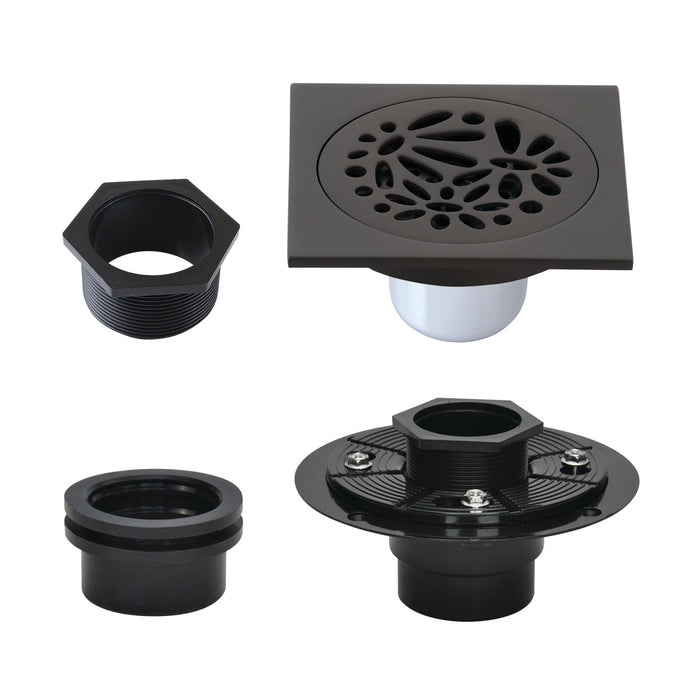 Kingston Brass BSFK6360ORB Watercourse 4" Brass Square Grid Shower Drain with Hair Strainer and Base Flange, Oil Rubbed Bronze
