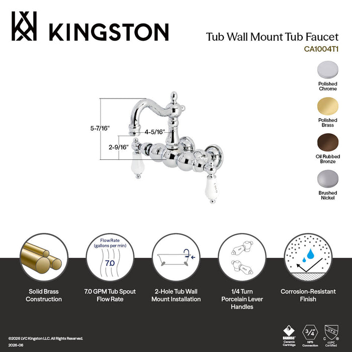 Kingston Brass CA1003T5 Heritage 3-3/8" Tub Wall Mount Clawfoot Tub Faucet, Oil Rubbed Bronze