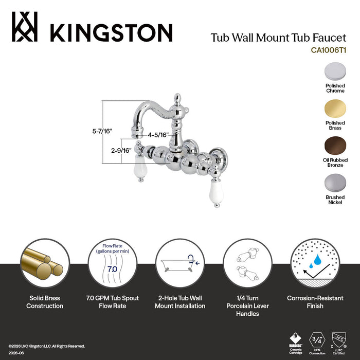 Kingston Brass CA1005T5 Heritage 3-3/8" Tub Wall Mount Clawfoot Tub Faucet, Oil Rubbed Bronze