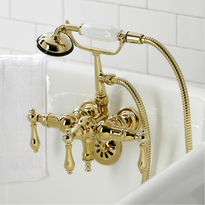 Kingston Brass CA19T2 Vintage 3-3/8" Tub Wall Mount Clawfoot Tub Faucet with Hand Shower, Polished Brass