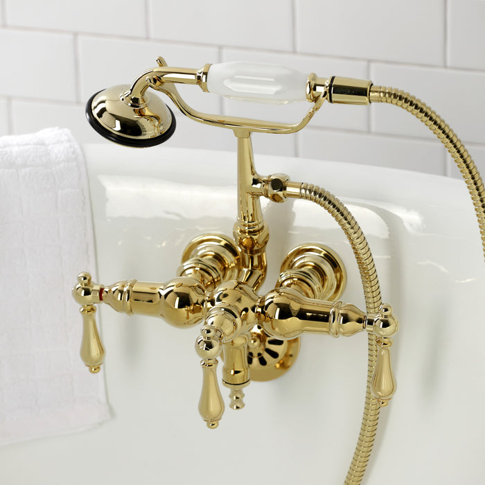 Kingston Brass CA19T2 Vintage 3-3/8" Tub Wall Mount Clawfoot Tub Faucet with Hand Shower, Polished Brass