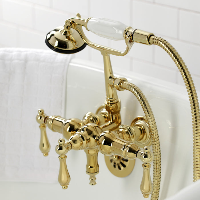 Kingston Brass CA19T2 Vintage 3-3/8" Tub Wall Mount Clawfoot Tub Faucet with Hand Shower, Polished Brass