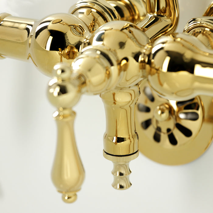 Kingston Brass CA19T2 Vintage 3-3/8" Tub Wall Mount Clawfoot Tub Faucet with Hand Shower, Polished Brass