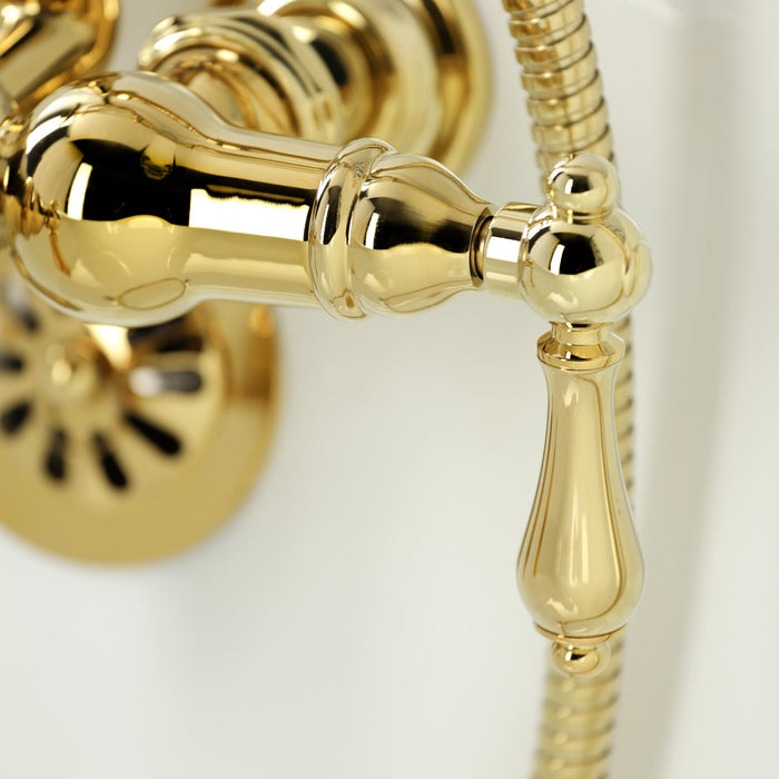 Kingston Brass CA19T2 Vintage 3-3/8" Tub Wall Mount Clawfoot Tub Faucet with Hand Shower, Polished Brass