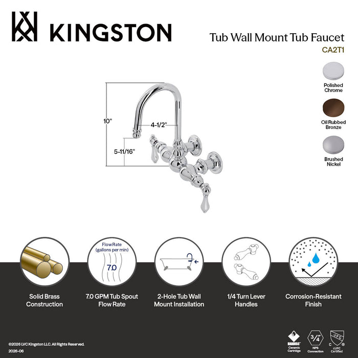 Kingston Brass CA1T5 Vintage 3-3/8" Tub Wall Mount Clawfoot Tub Faucet, Oil Rubbed Bronze