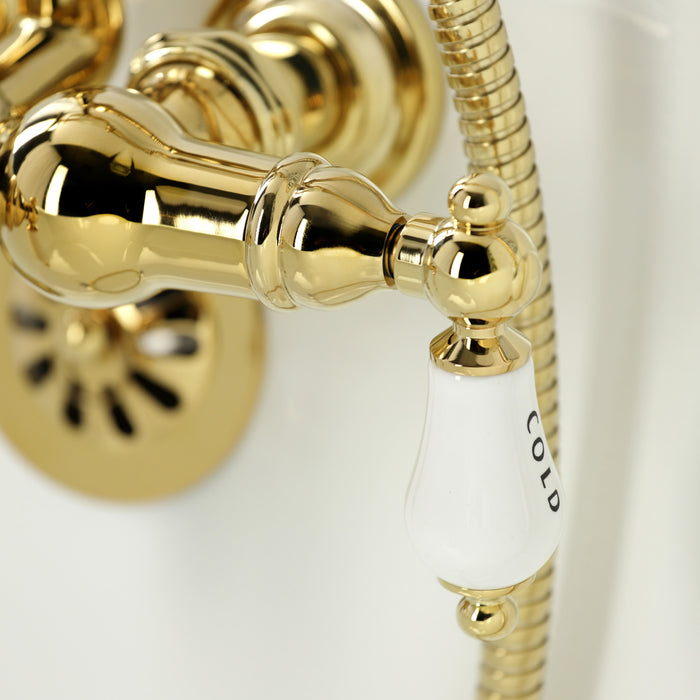 Kingston Brass CA21T2 Vintage 3-3/8" Tub Wall Mount Clawfoot Tub Faucet with Hand Shower, Polished Brass