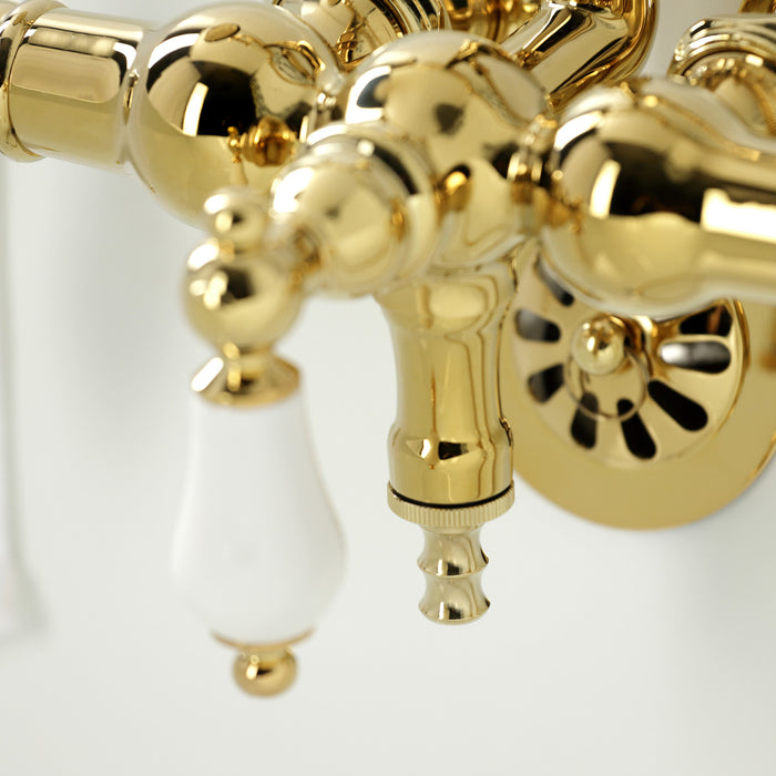 Kingston Brass CA23T2 Vintage 3-3/8" Tub Wall Mount Clawfoot Tub Faucet with Hand Shower, Polished Brass