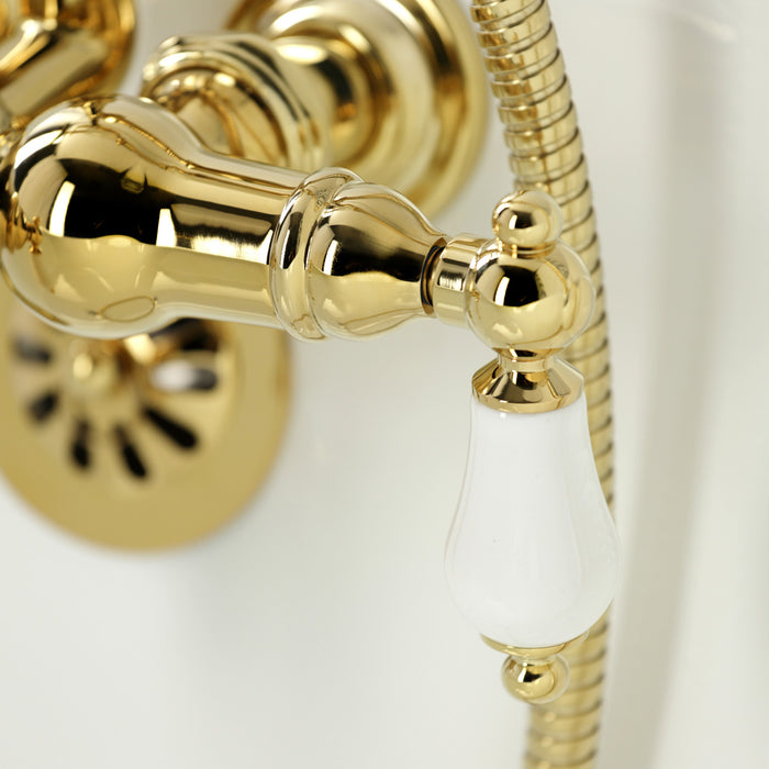 Kingston Brass CA23T2 Vintage 3-3/8" Tub Wall Mount Clawfoot Tub Faucet with Hand Shower, Polished Brass