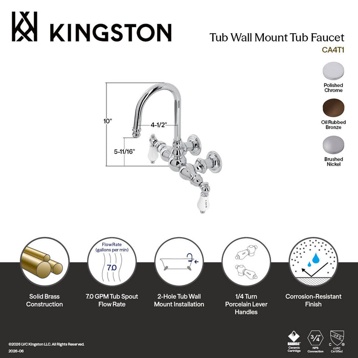 Kingston Brass CA3T5 Vintage 3-3/8" Tub Wall Mount Clawfoot Tub Faucet, Oil Rubbed Bronze