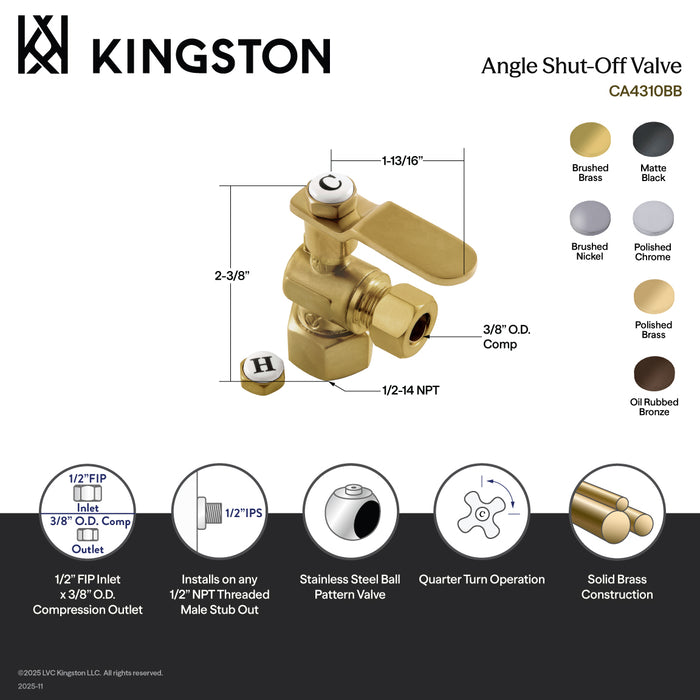 Kingston Brass CA4310ORB 1/2" FIP x 3/8" O.D. Comp Quarter-Turn Angle Shut-Off Valve, Oil Rubbed Bronze