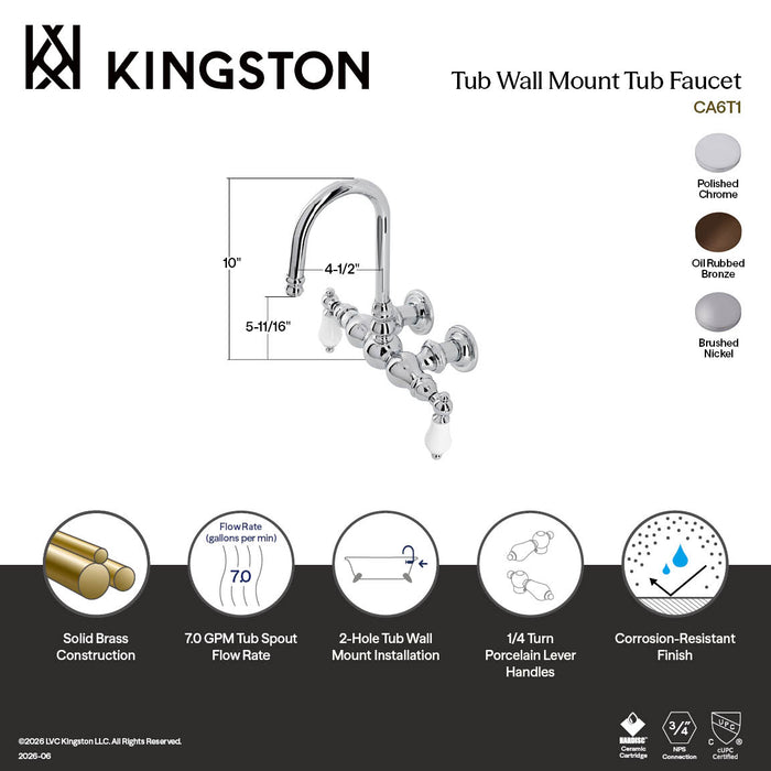Kingston Brass CA5T5 Vintage 3-3/8" Tub Wall Mount Clawfoot Tub Faucet, Oil Rubbed Bronze