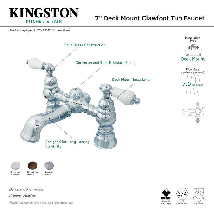 Kingston Brass CC1130T1 Vintage 7" Center Deck-Mount Clawfoot Tub Faucet, Polished Chrome