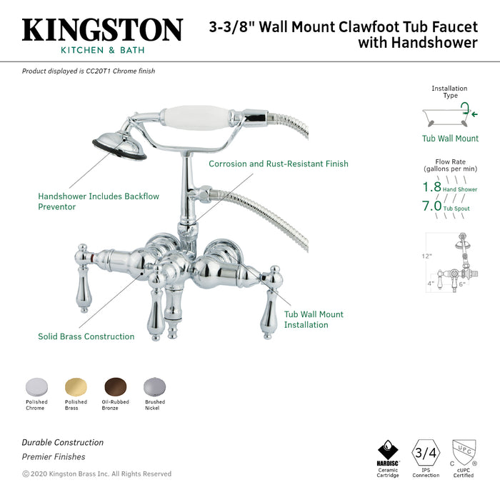 Kingston Brass CC19T2 Vintage 3-3/8-Inch Wall Mount Tub Faucet, Polished Brass