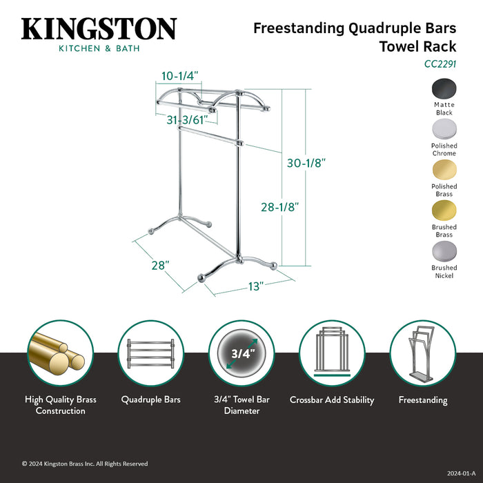 Kingston Brass CC2290 Vintage 30" Freestanding Pedestal 4-Tier Towel Rack, Matte Black