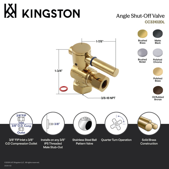 Kingston Brass CC33105DL 3/8" FIP x 3/8" O.D. Comp Quarter-Turn Angle Shut-Off Valve, Oil Rubbed Bronze