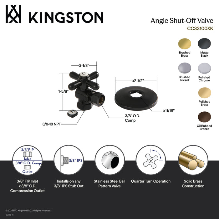 Kingston Brass CC33105XK 3/8" FIP x 3/8" O.D. Comp Quarter-Turn Angle Shut-Off Valve with Flange, Oil Rubbed Bronze