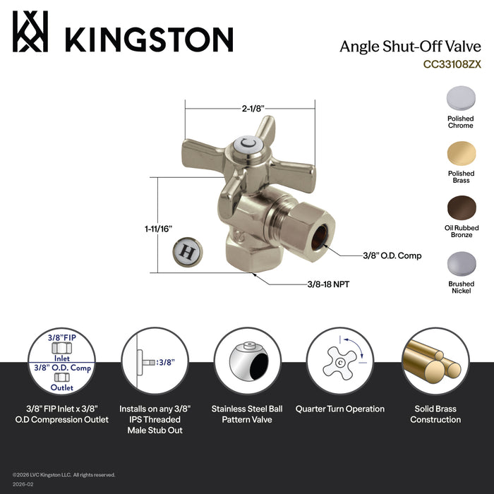Kingston Brass CC33105ZX 3/8" FIP x 3/8" O.D. Comp Quarter-Turn Angle Shut-Off Valve, Oil Rubbed Bronze
