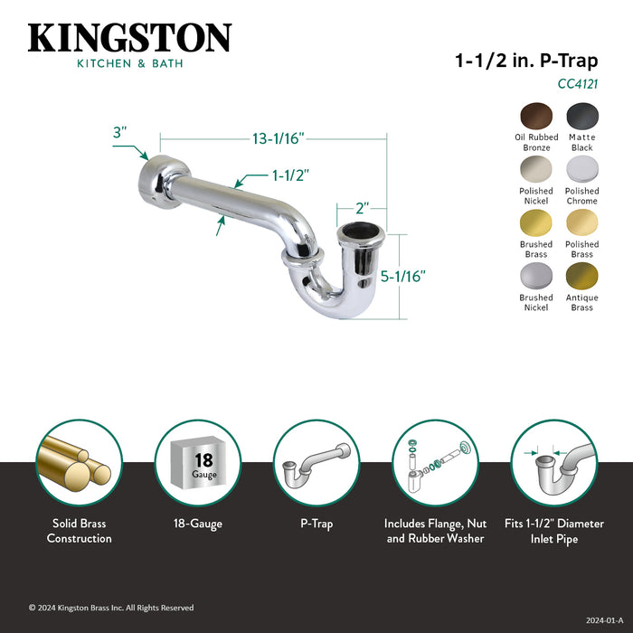 Kingston Brass CC4121 1-1/2" P-Trap with Box Flange, 13-1/16" Length, 18 Gauge, Polished Chrome